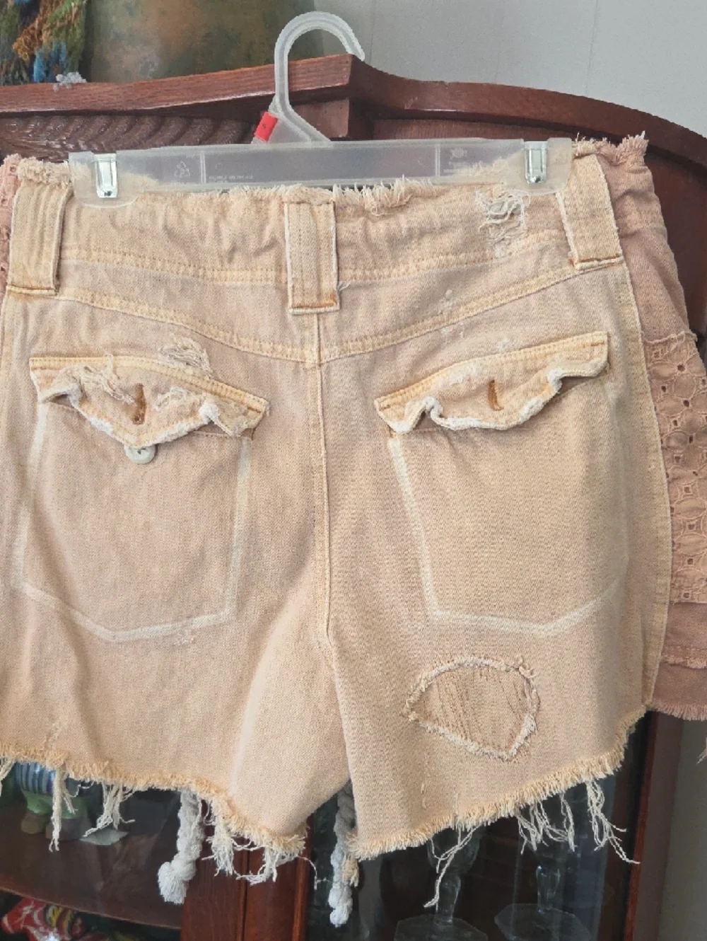 Free People Soft Peach Denim Shorts with Rope Accent - Picture 2 of 9